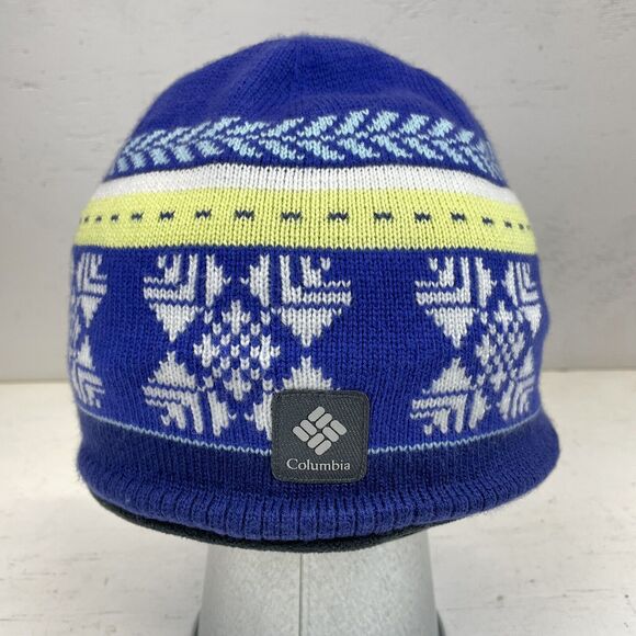 Columbia Blue/Yellow Pattern Winter Hat Beanie Cap Omni-Heat Lining - Picture 1 of 6